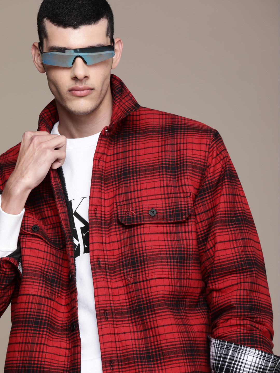 

Calvin Klein Jeans Men Red & Black Checked Boxy Fit Casual Shirt