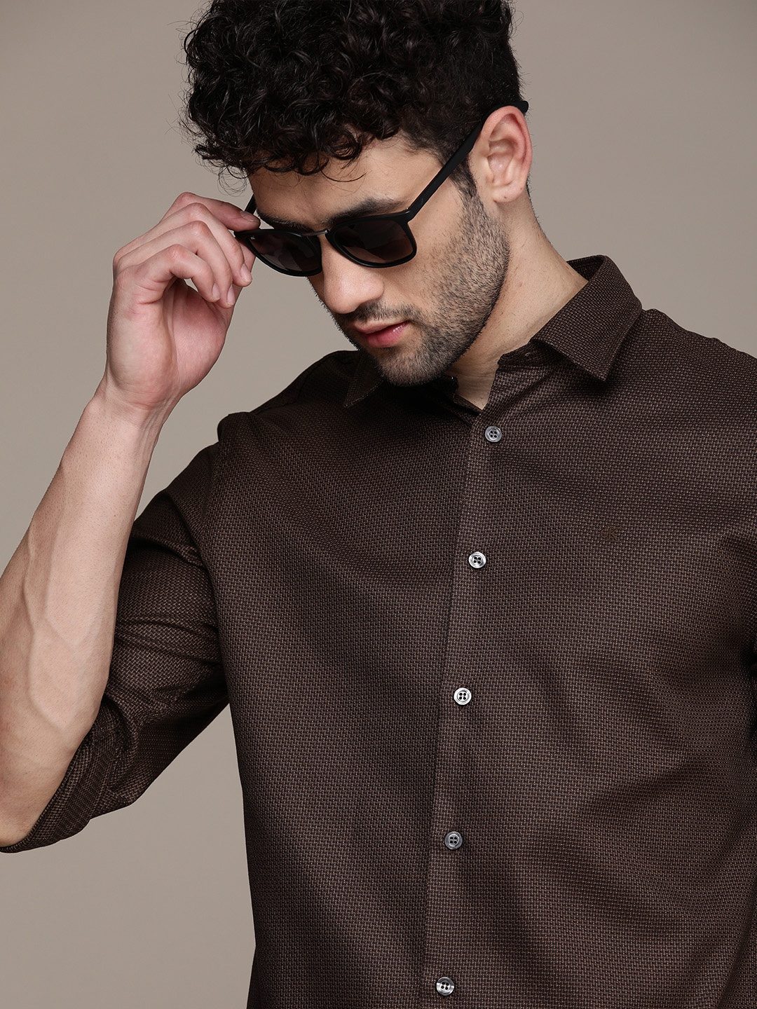 

Calvin Klein Jeans Men Black & Brown Self-Design Opaque Smart Casual Shirt