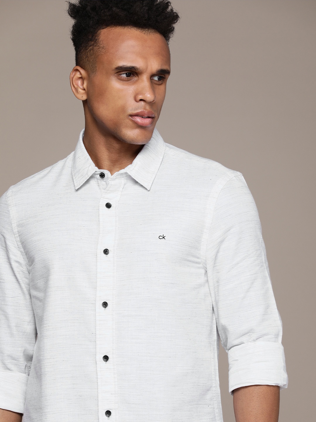 

Calvin Klein Jeans Men Grey Melange Slim Fit Casual Shirt