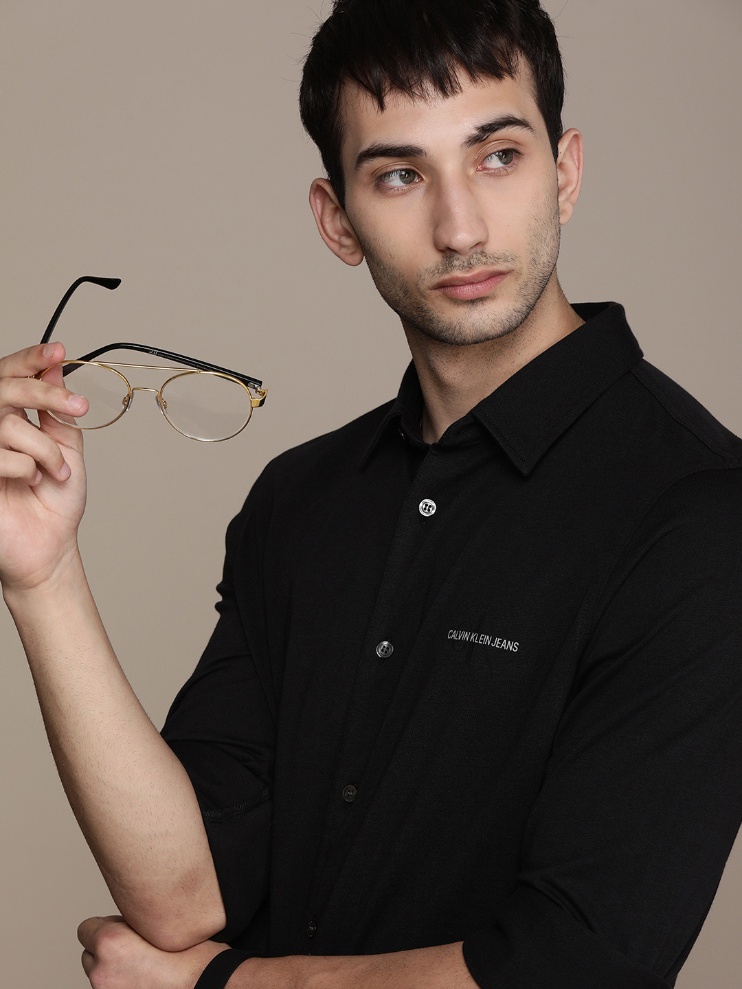 

Calvin Klein Jeans Men Black Knitted Casual Shirt