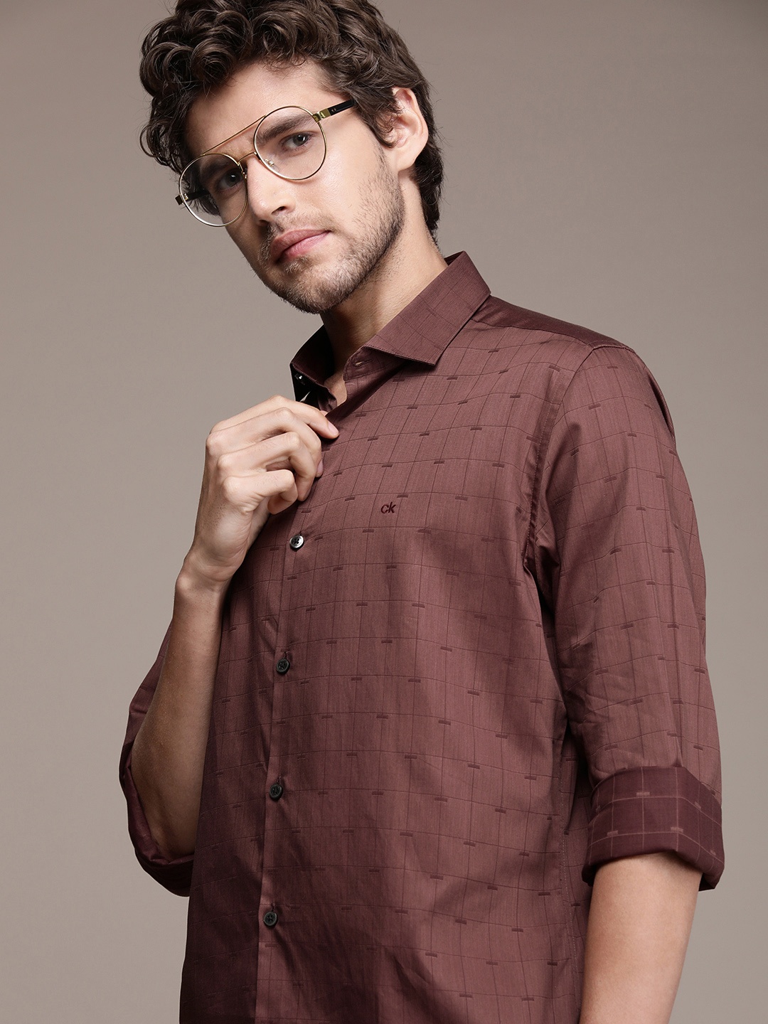 

Calvin Klein Jeans Men Burgundy Slim Fit Checked Casual Pure Cotton Shirt