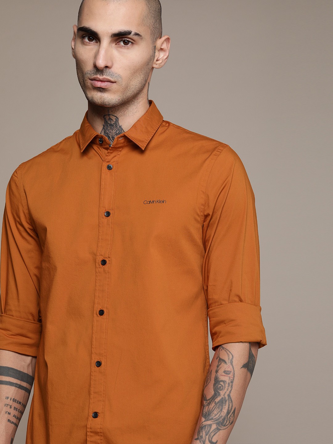 

Calvin Klein Jeans Men Rust Orange Slim Fit Casual Shirt