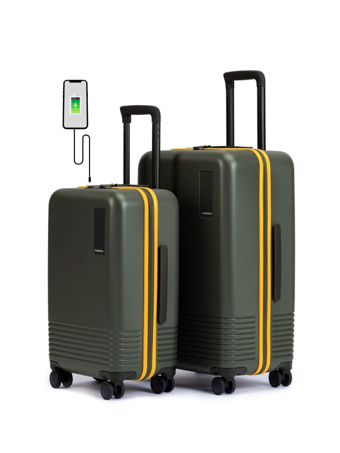 

MOKOBARA Set of 2 Textured Hard Trolley Suitcases, Green