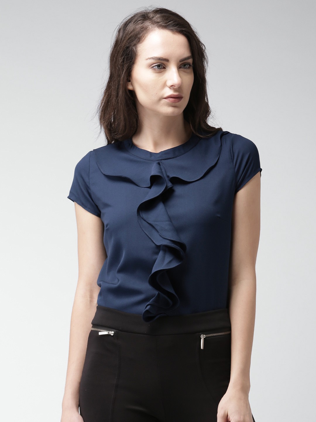 

Mast & Harbour Women Navy Solid Regular Top, Navy blue