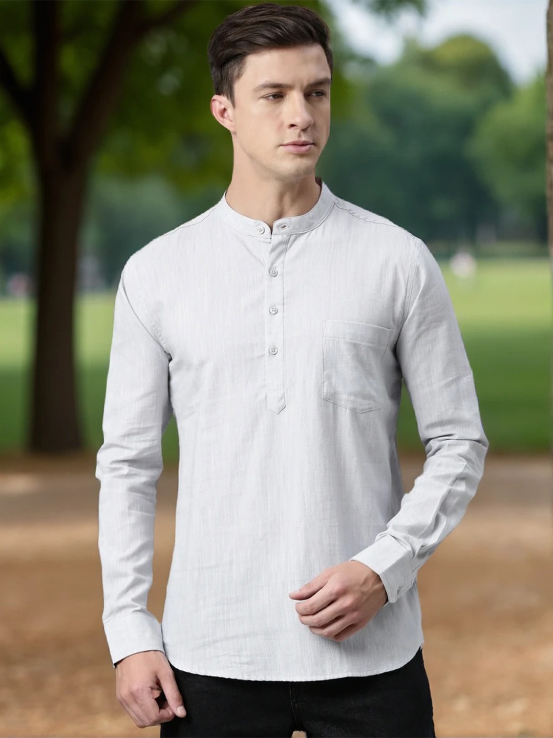 

Kryptic Men Grey Solid Pure Cotton Kurta