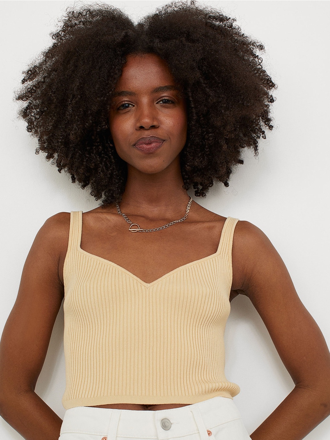 

H&M Women Yellow Rib-Knit Top