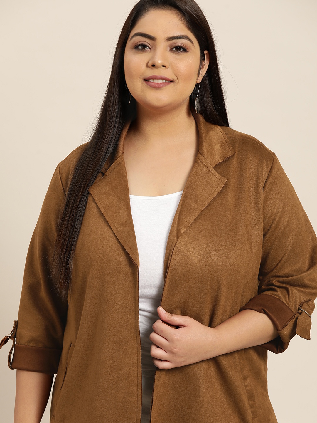 

Sztori Women Plus Size Brown Solid Tailored Jacket