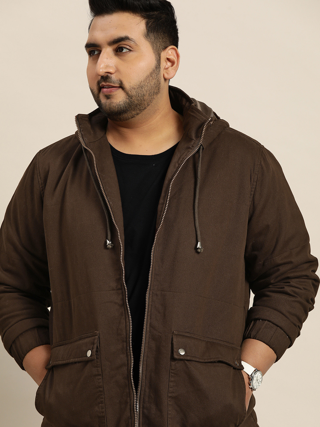 

Sztori Men Plus Size Brown Hooded Tailored Jacket