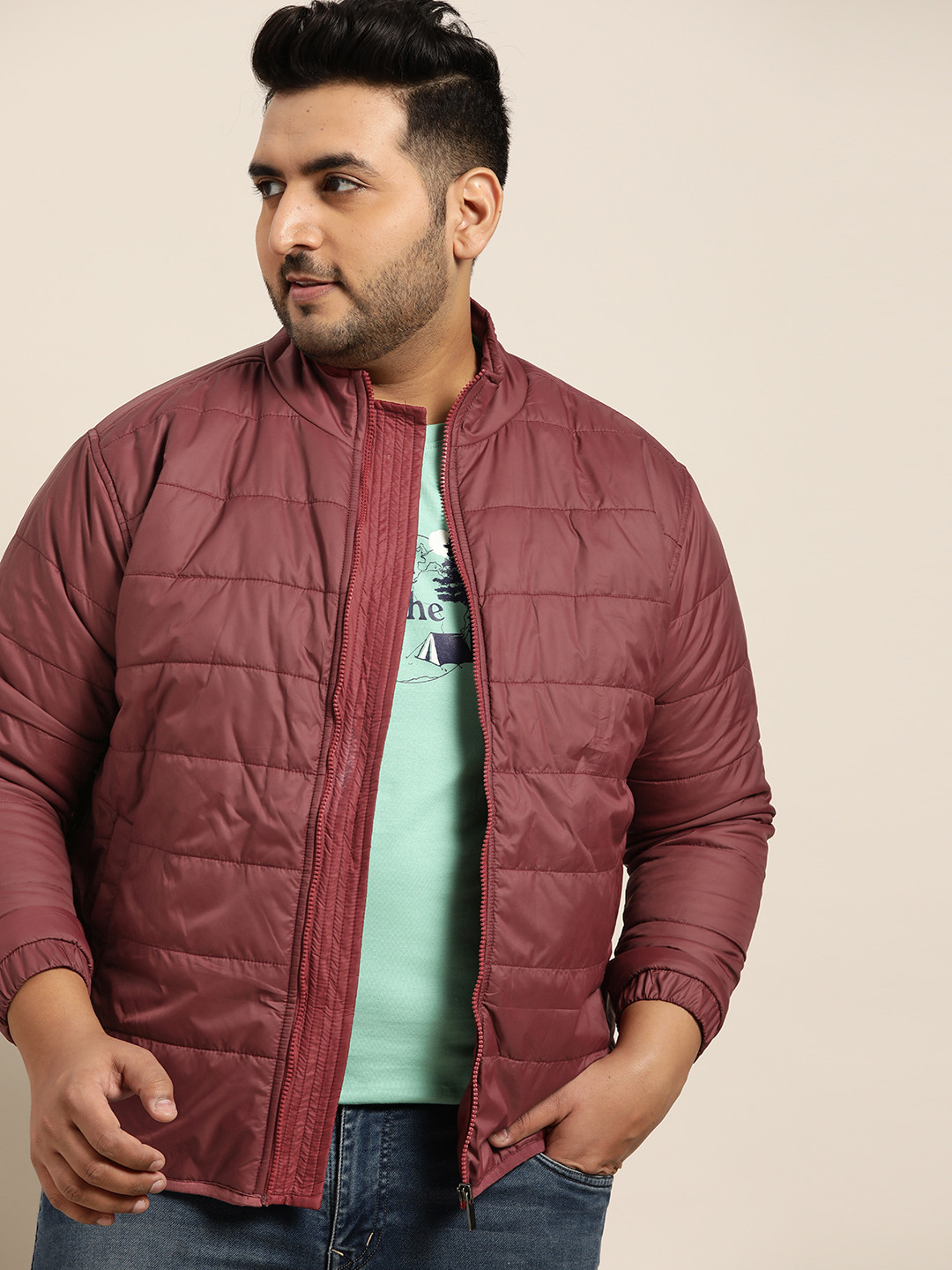 

Sztori Men Plus Size Maroon Solid Lightweight Padded Packable Jacket