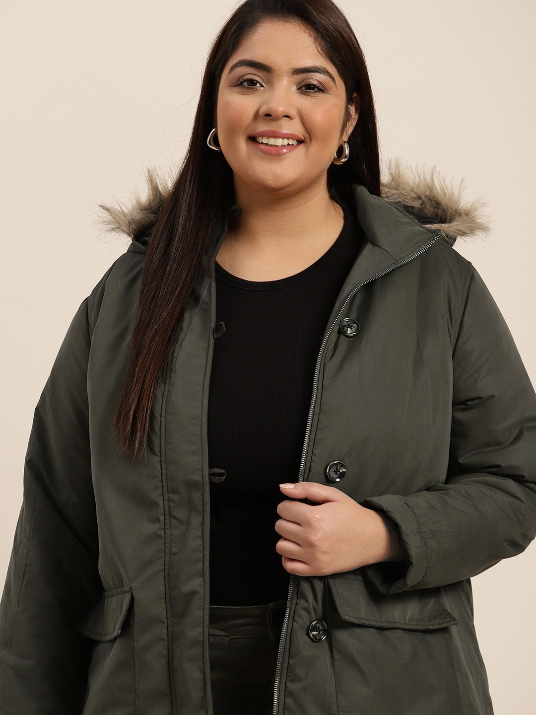 

Sztori Women Olive Plus Size Green Parka Jacket