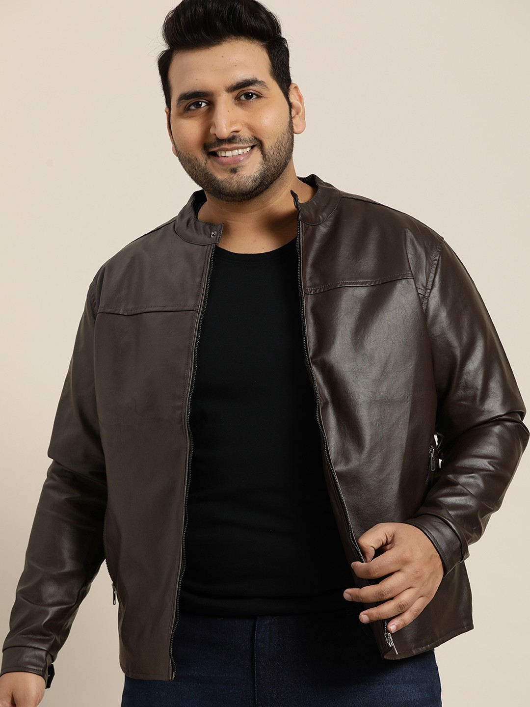 

Sztori Men Plus Size Brown Solid Coated Tailored Jacket