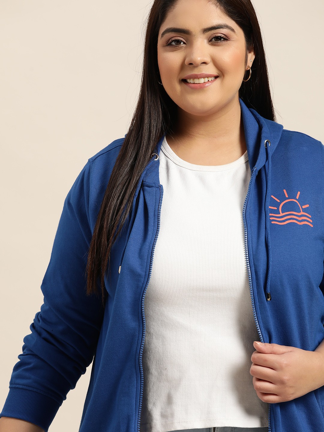 

Sztori Plus Size Women Blue Hooded Sweatshirt