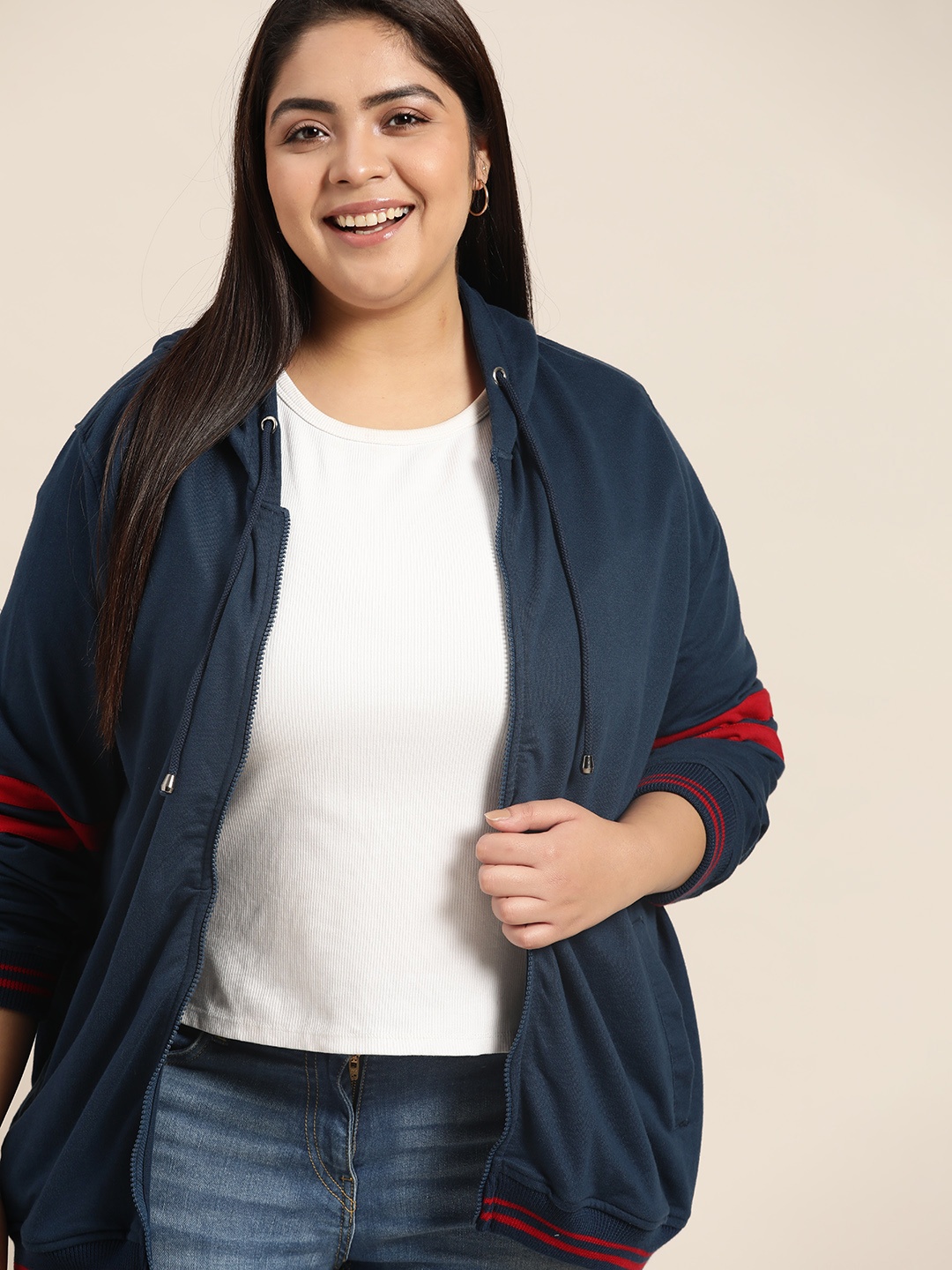 

Sztori Women Navy Blue Plus Size Hooded Sweatshirt