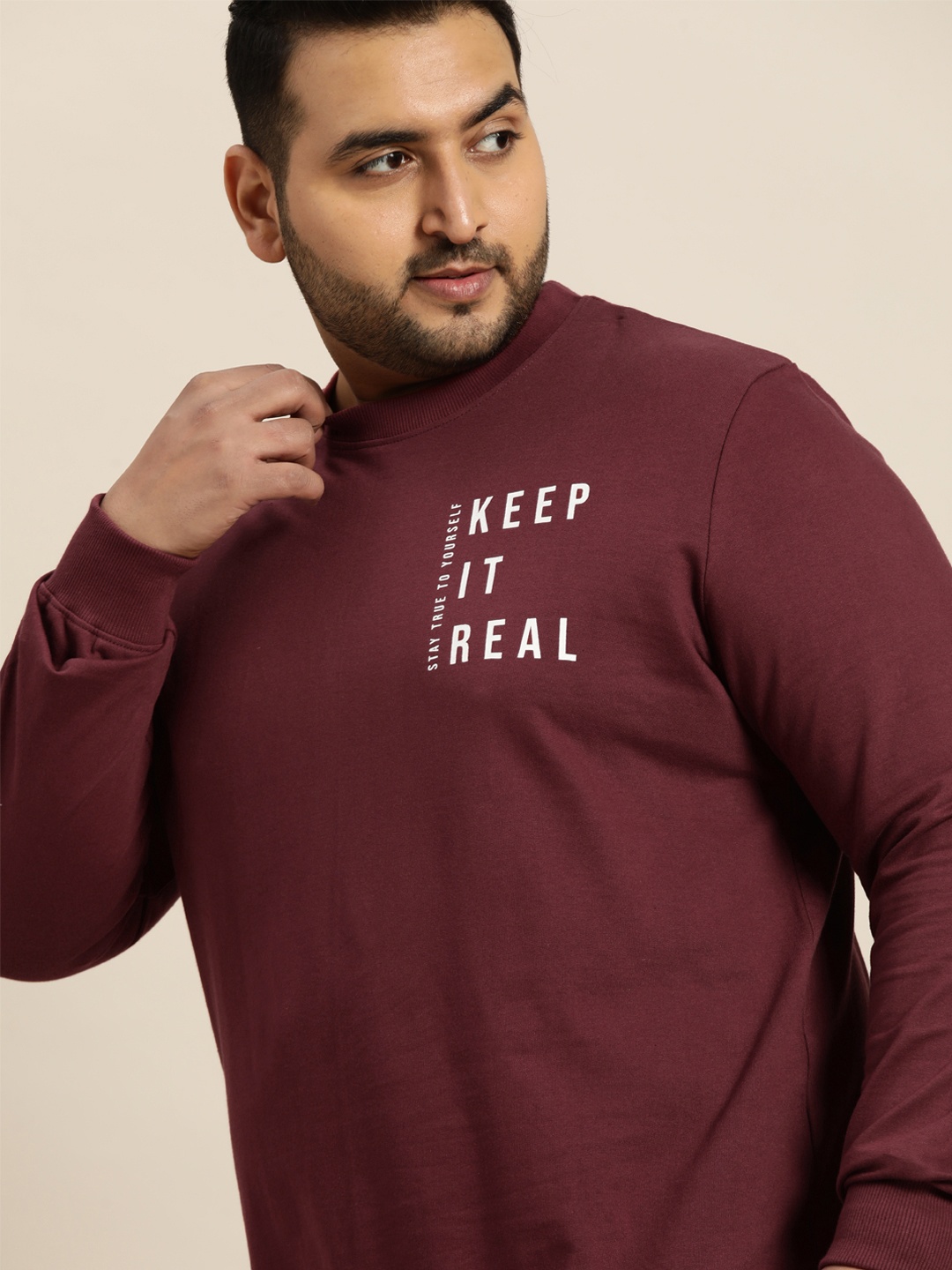 

Sztori Men Plus Size Maroon & White Pure Cotton Printed Sweatshirt
