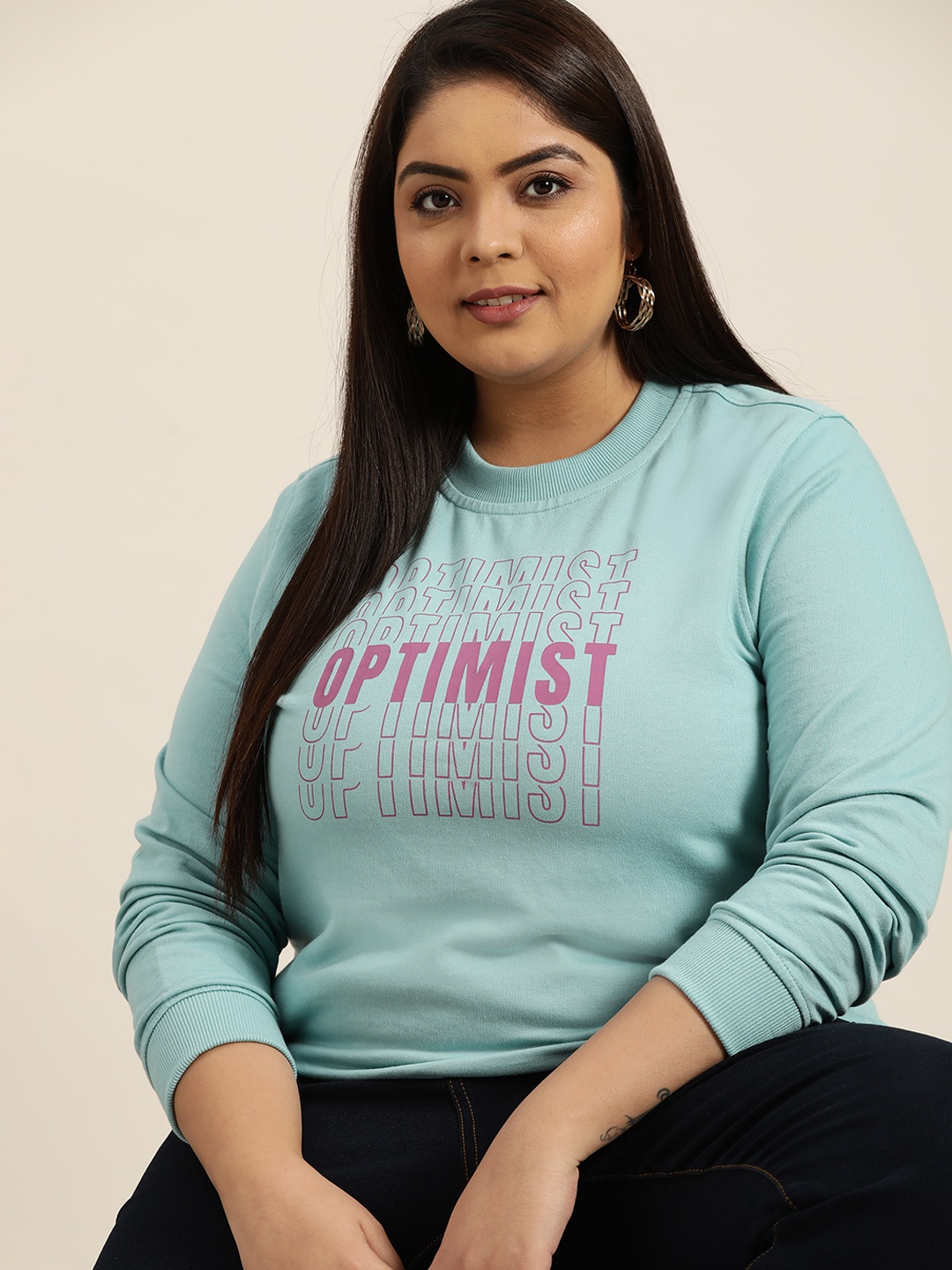 

Sztori Plus Size Women Blue Printed Sweatshirt