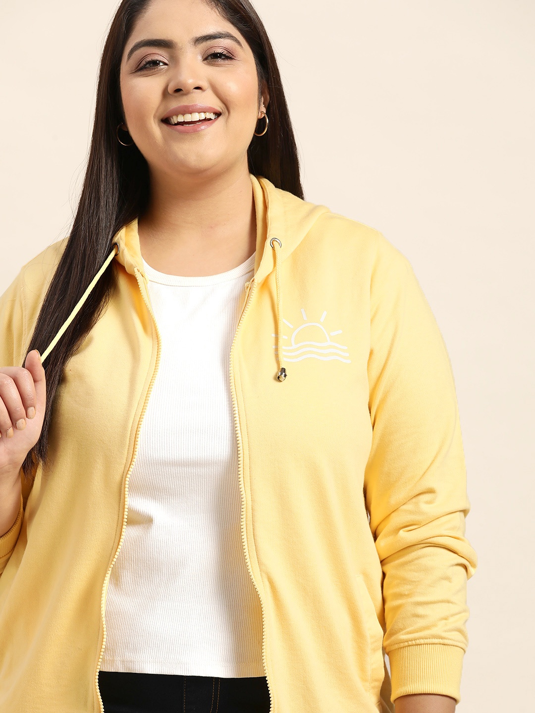 

Sztori Plus Size Women Yellow Hooded Sweatshirt