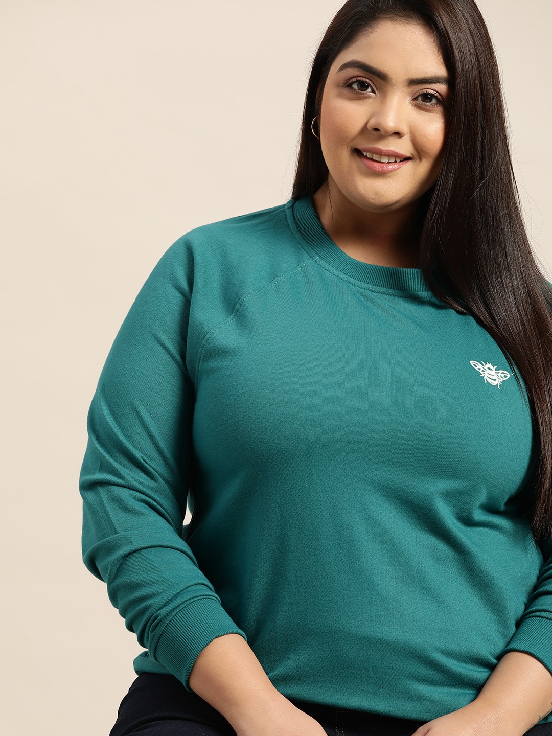 

Sztori Plus Size Women Teal Green Sweatshirt