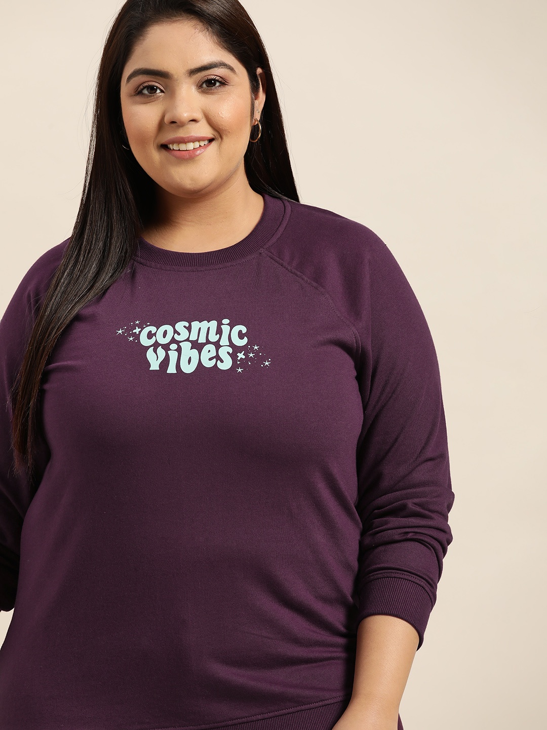 

Sztori Women Plus Size Purple Printed Sweatshirt