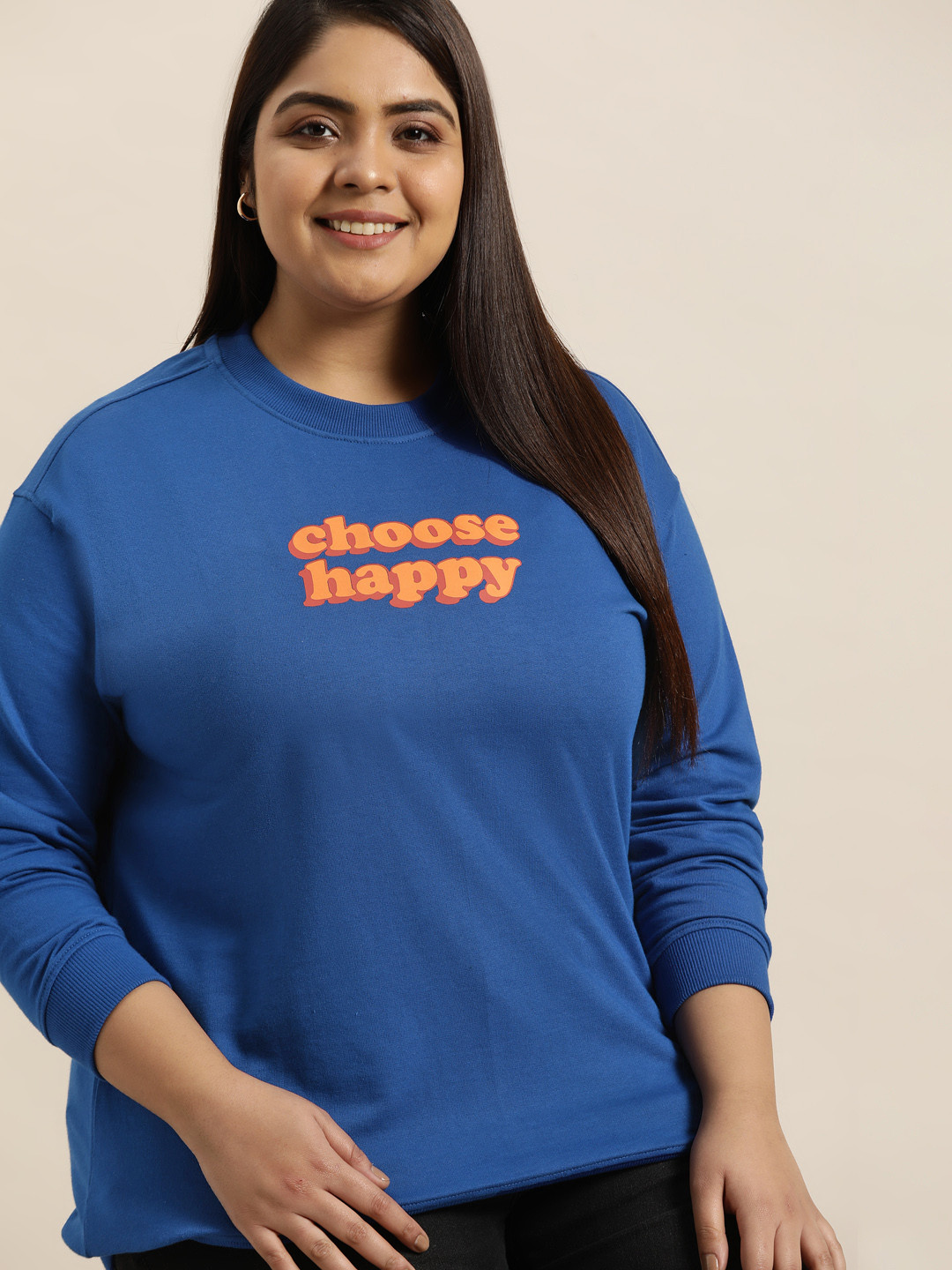 

Sztori Women Plus Size Blue Printed Detail Sweatshirt