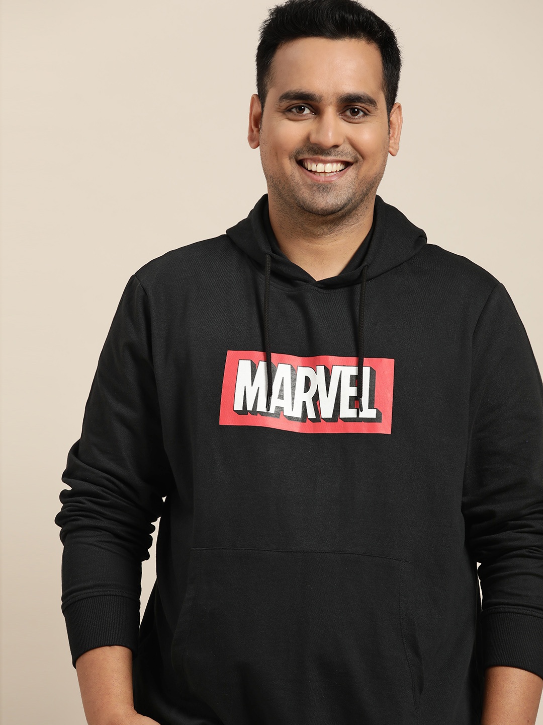 

Sztori Marvel Men Plus Size Black & Red Marvel Printed Cotton Hooded Sweatshirt