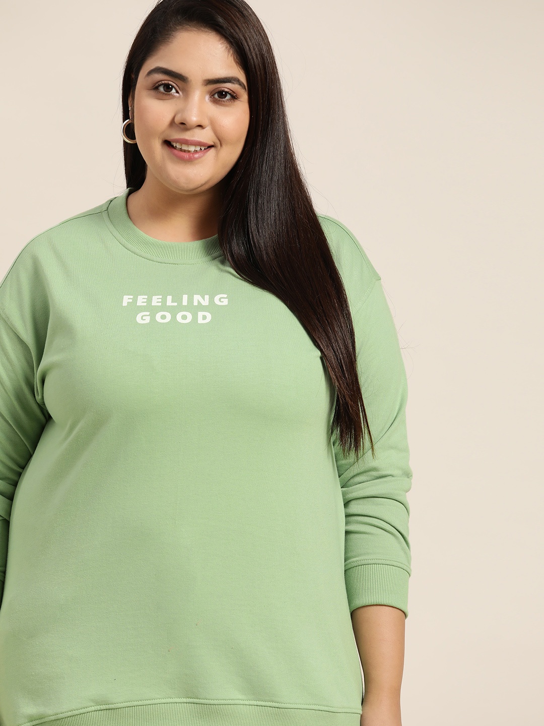 

Sztori Women Green Plus Size Sweatshirt with Printed Detail