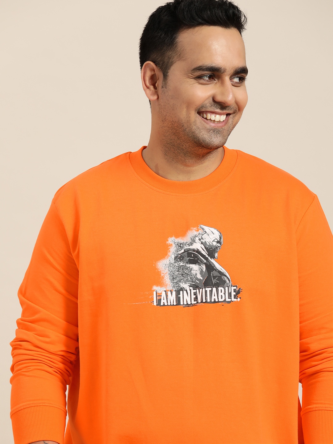 

Sztori Marvel Men Plus Size Orange Pure Cotton Thanos Print Sweatshirt