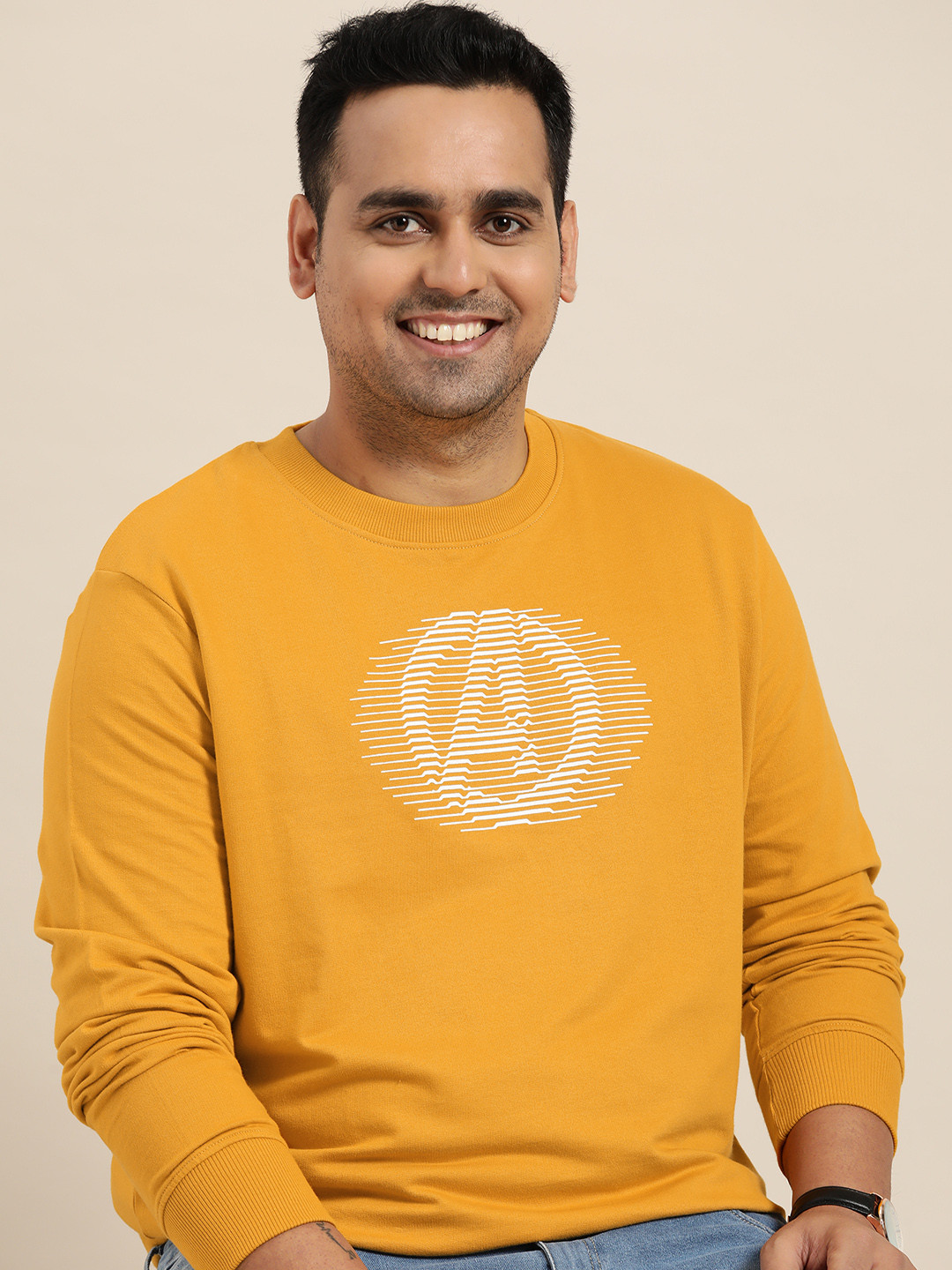 

Sztori Marvel Men Plus Size Mustard Yellow Pure Cotton Avengers Print Sweatshirt