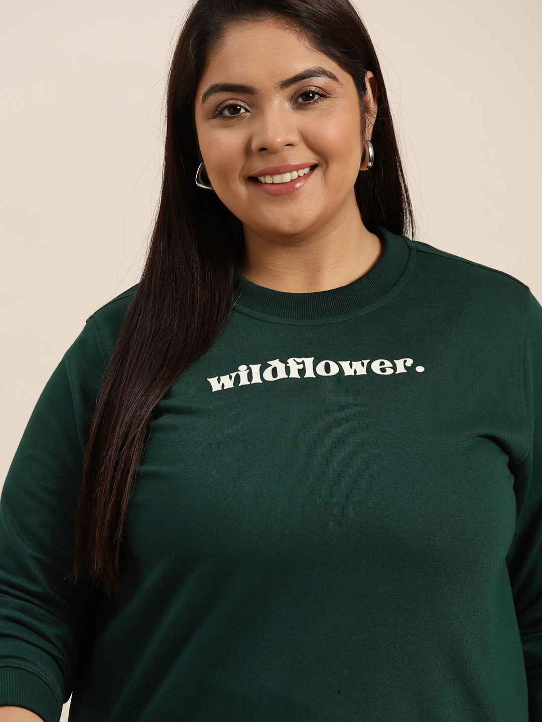 

Sztori Women Plus Size Green Printed Detail Sweatshirt