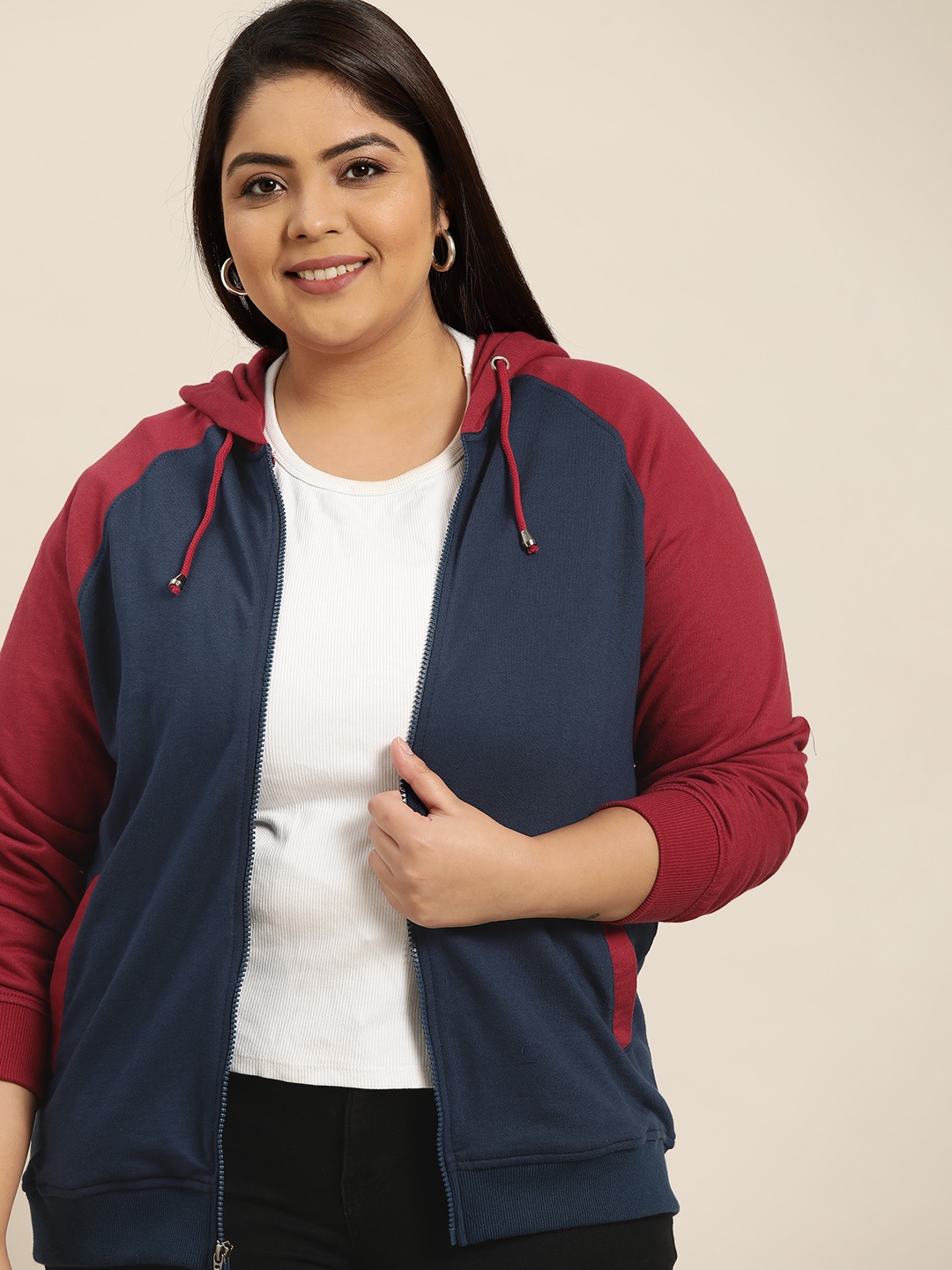 

Sztori Plus Size Women Navy Blue Hooded Sweatshirt