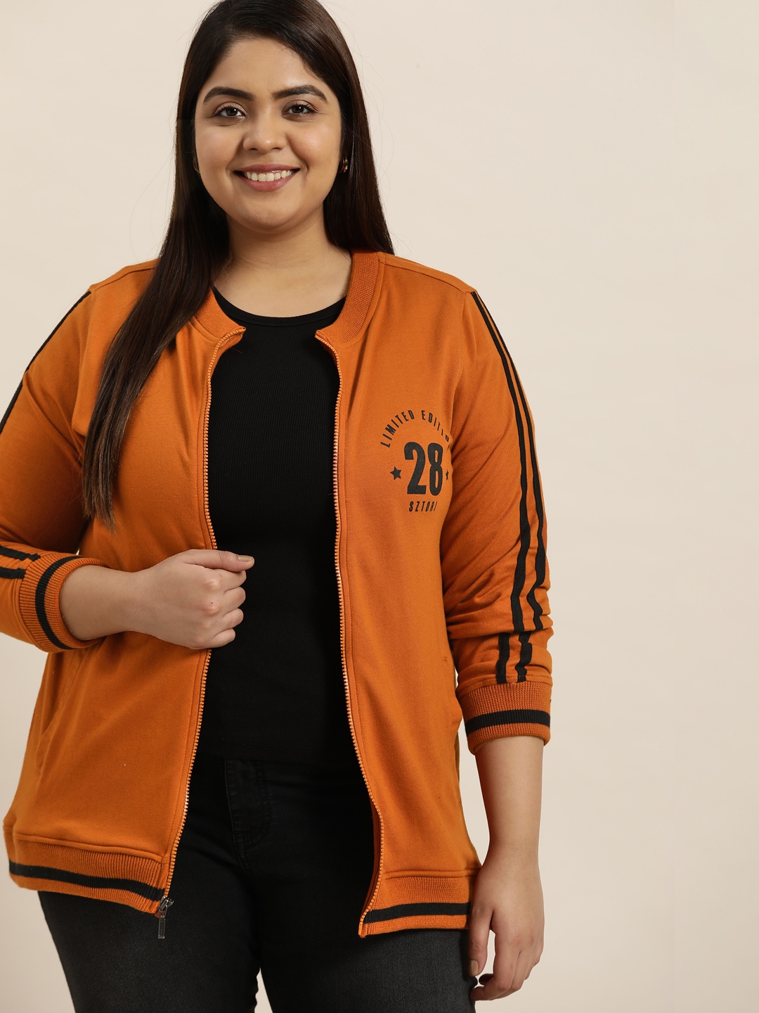 

Sztori Women Plus Size Rust Orange & Black Printed Detail Sweatshirt
