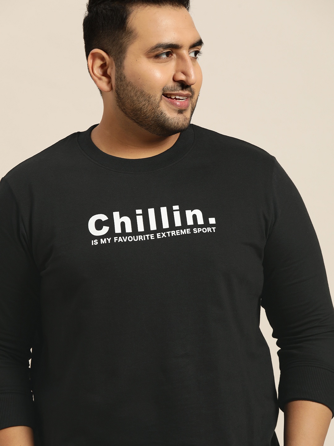 

Sztori Plus Size Men Black & White Pure Cotton Printed Sweatshirt