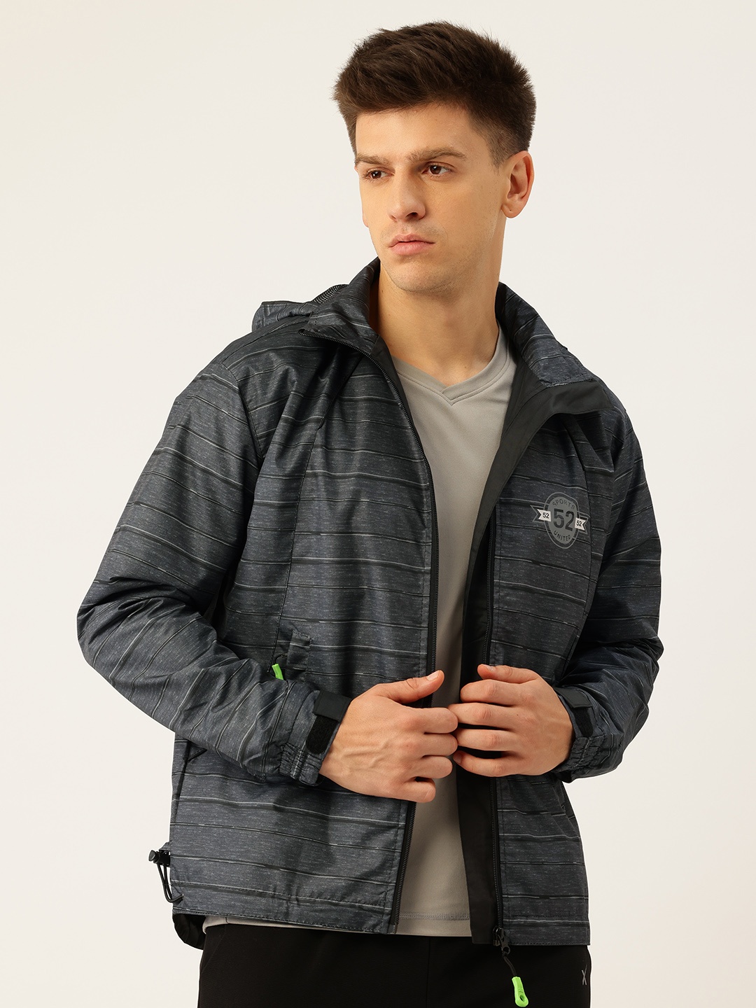 

Sports52 wear Men Striped Hooded Rain Jacket, Charcoal