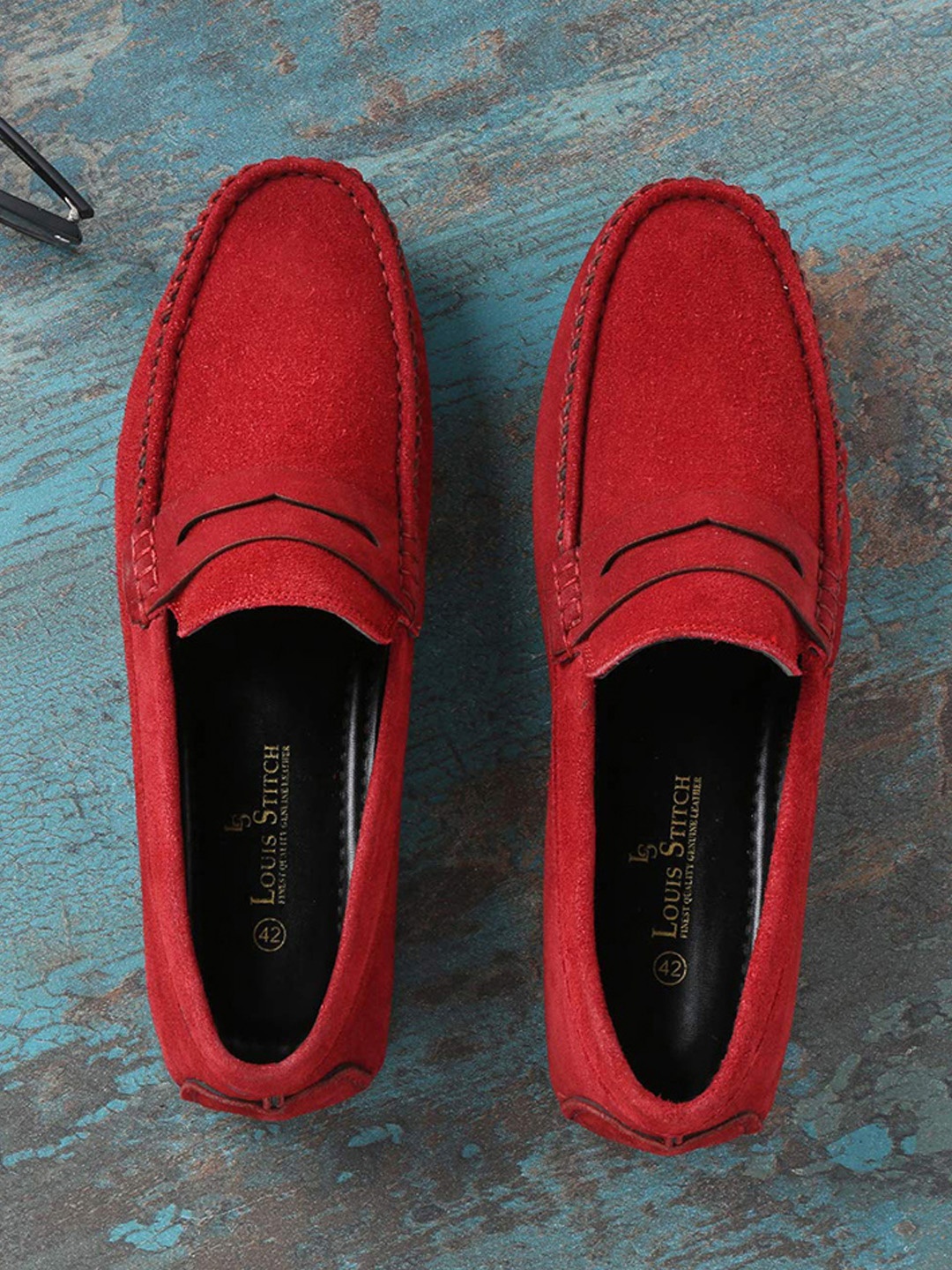 

Louis Stitch Men Ferrari Red Italian Suede Leather Handmade Driving Loafers