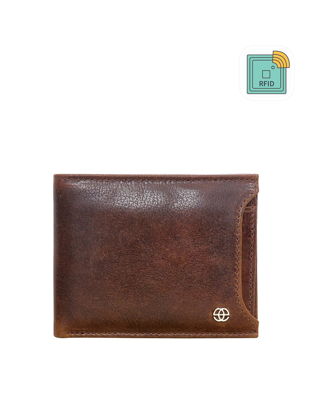 

Eske Men Brown Solid Leather Two Fold Wallet with RFID