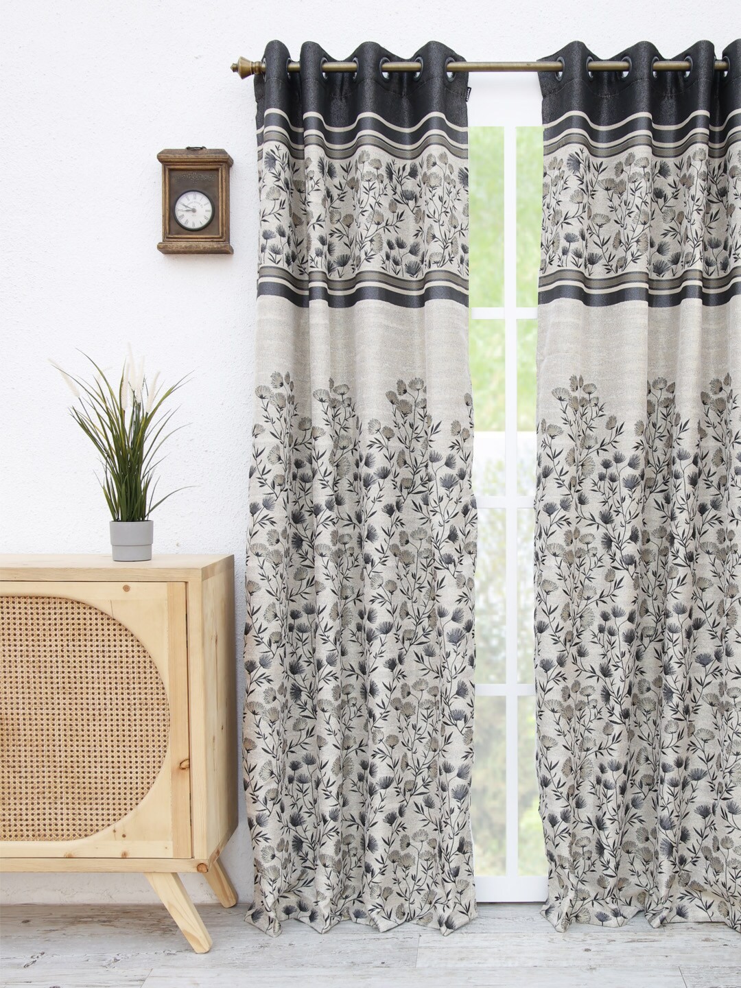 

Ariana Grey & Black Floral Room Darkening Long Door Curtain