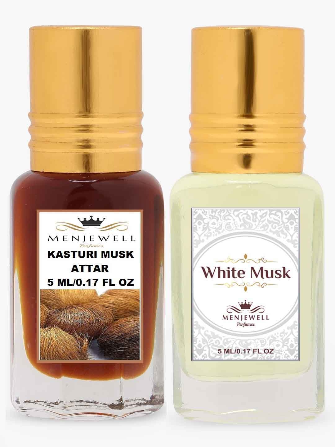 

Menjewell Unisex Pack Of 2 Kasturi Musk & White Musk Attar 5ml each, Transparent