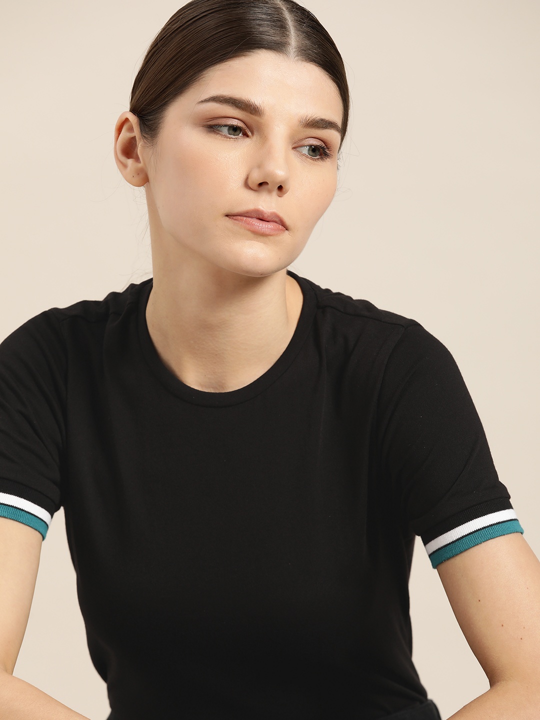 

ether Women Black Cotton T-shirt