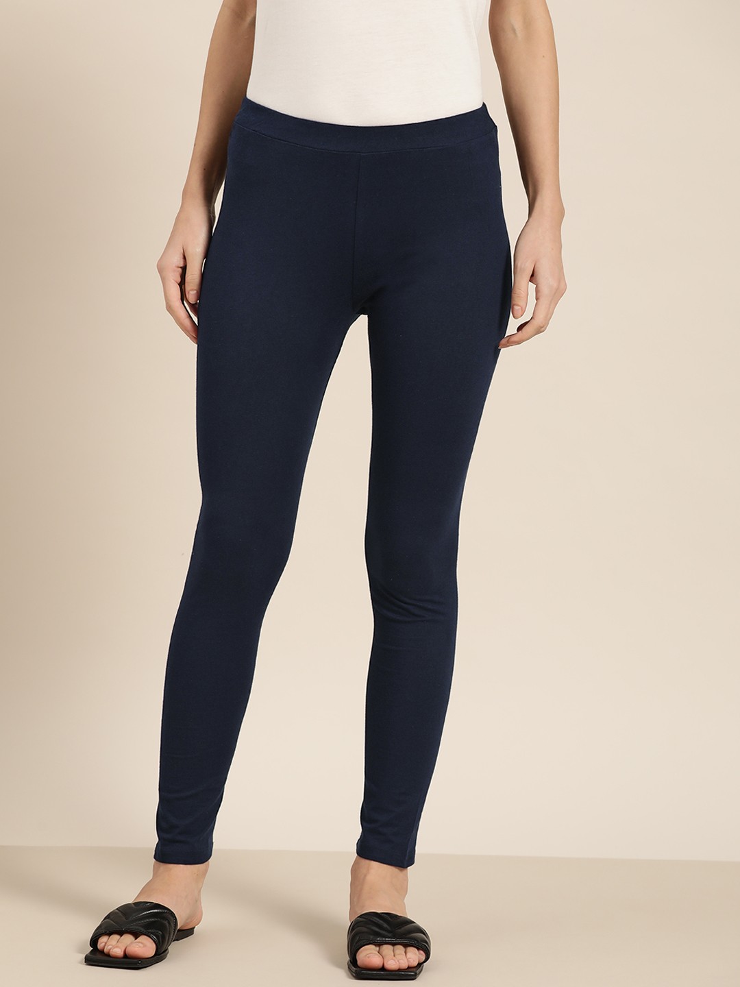 

ether Women Navy Solid Leggings, Navy blue