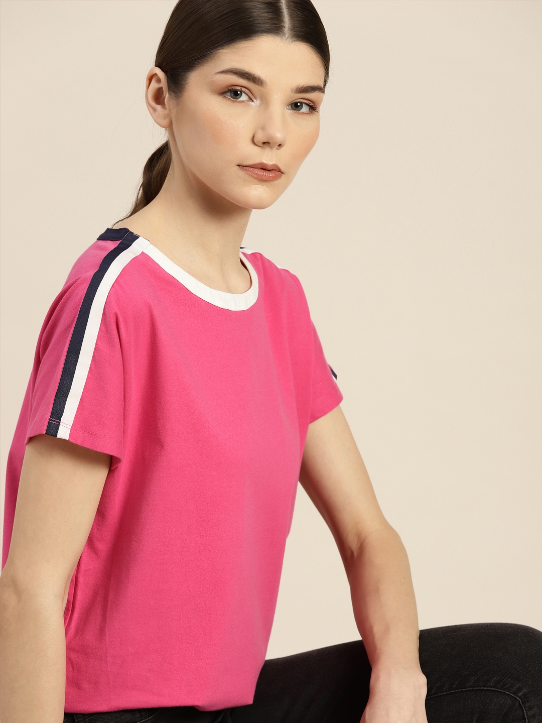 

ether Women Pink Extended Sleeves T-shirt