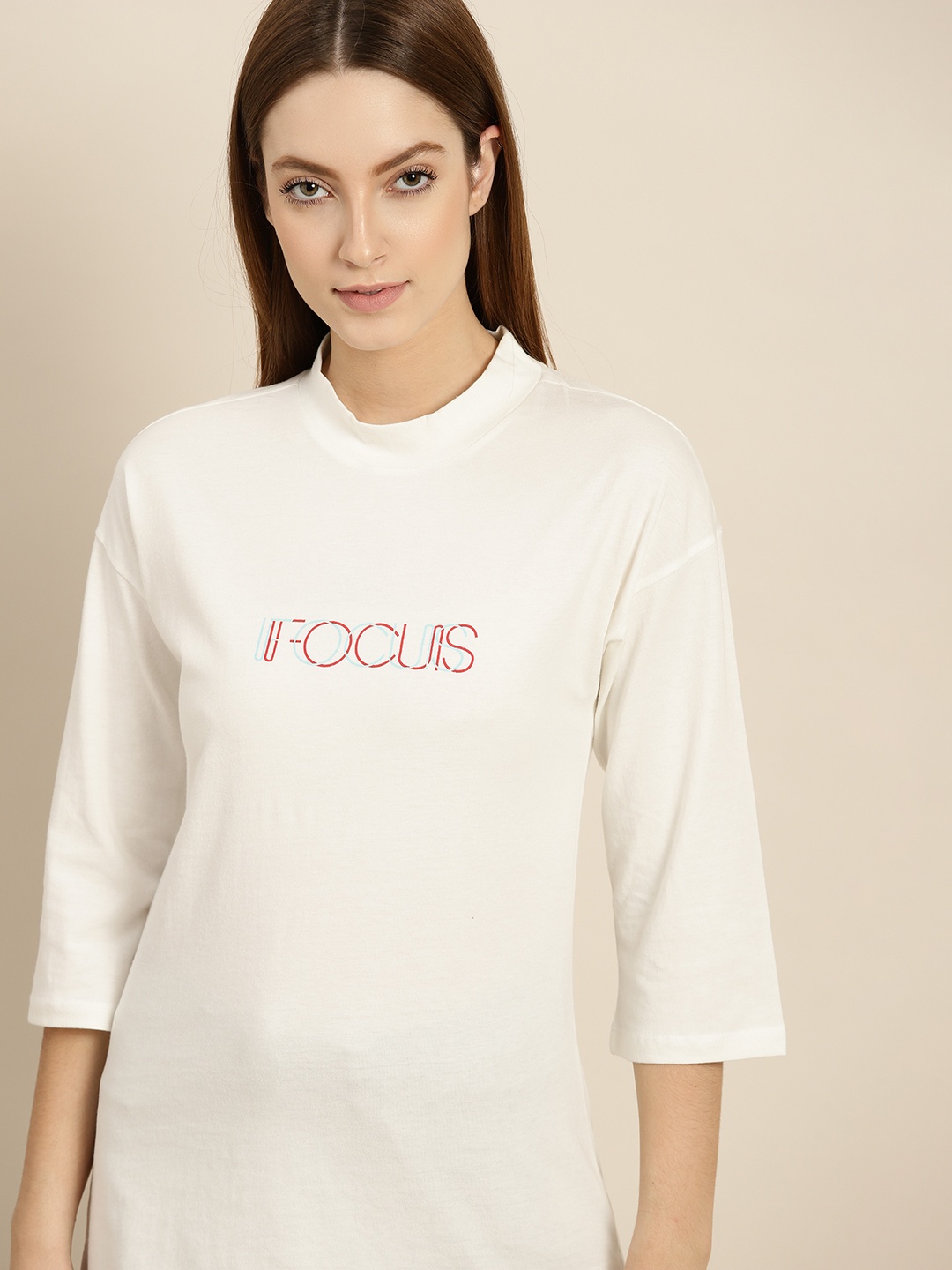 

ether Women White Pure Cotton Printed Detail T-shirt