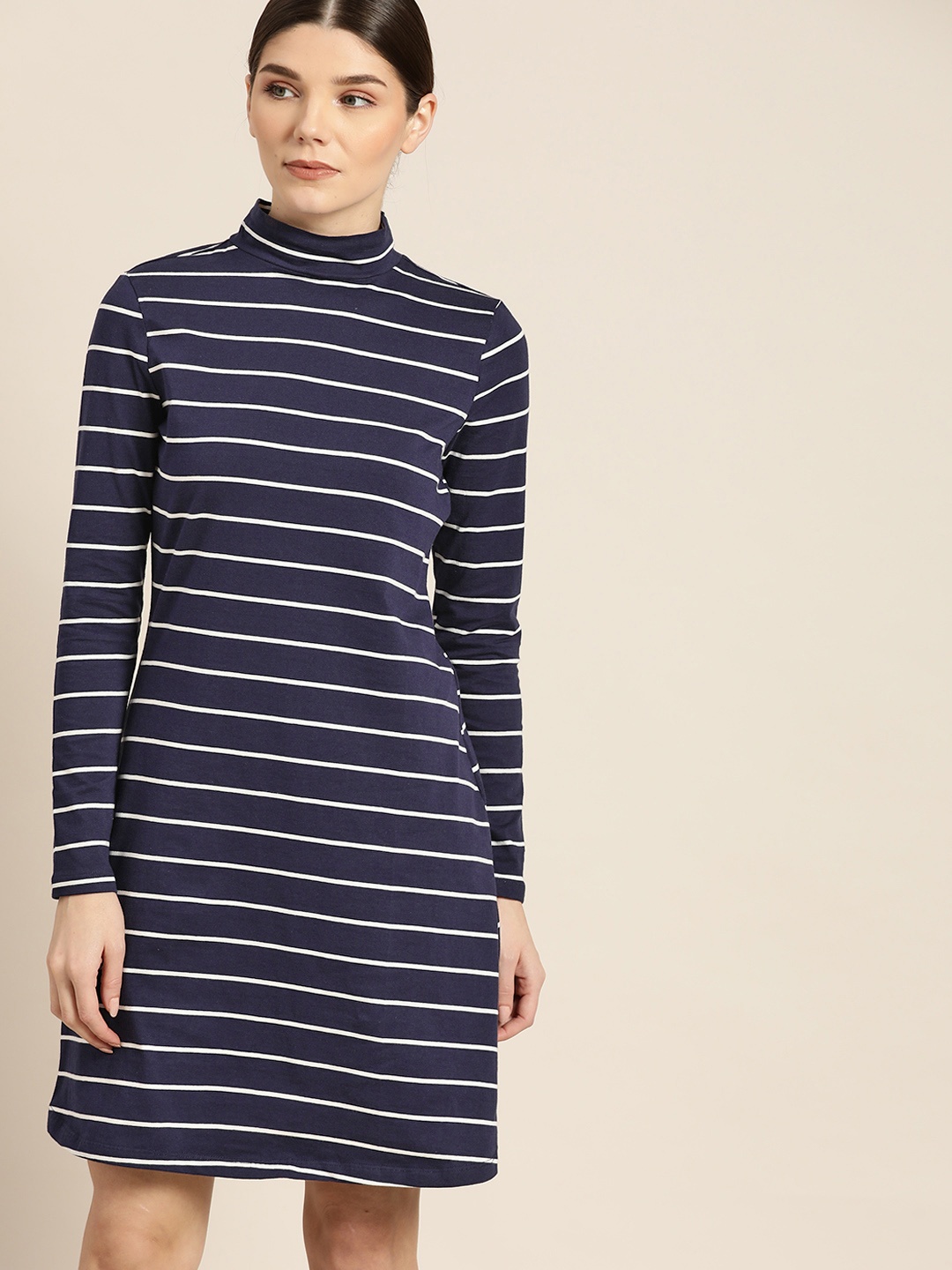 

ether Navy Blue & White Striped T-shirt Dress
