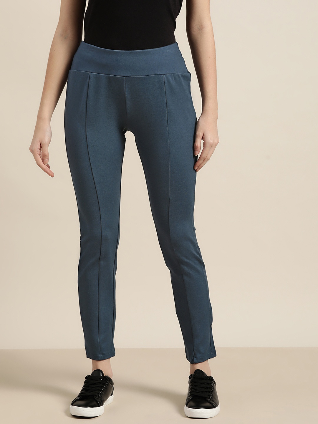 

Ether Women Navy Blue Solid Treggings
