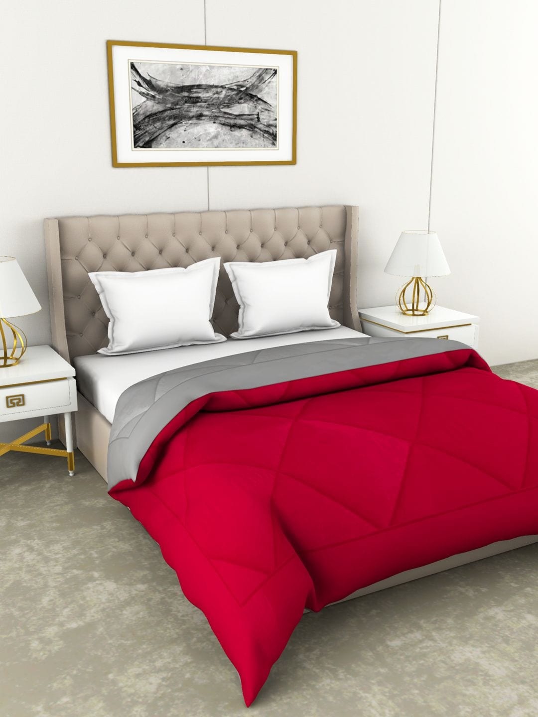 

BIANCA Pink & Grey Microfiber AC Room 250 GSM Double Bed Quilt