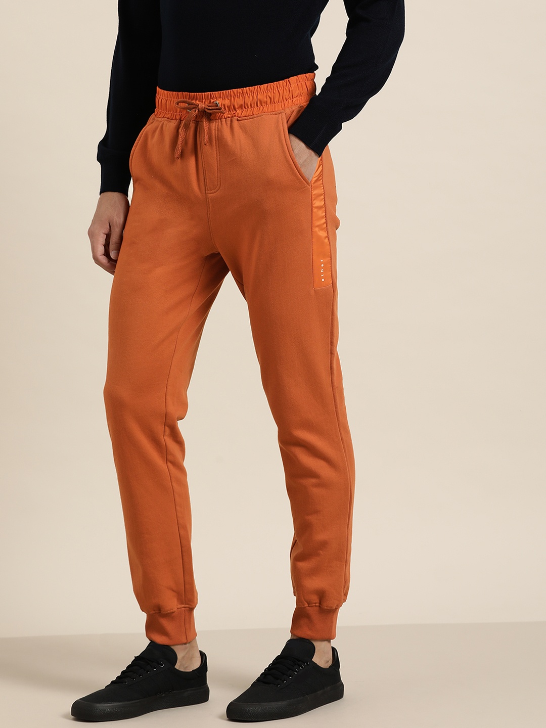 

ether Men Rust Orange Solid Joggers