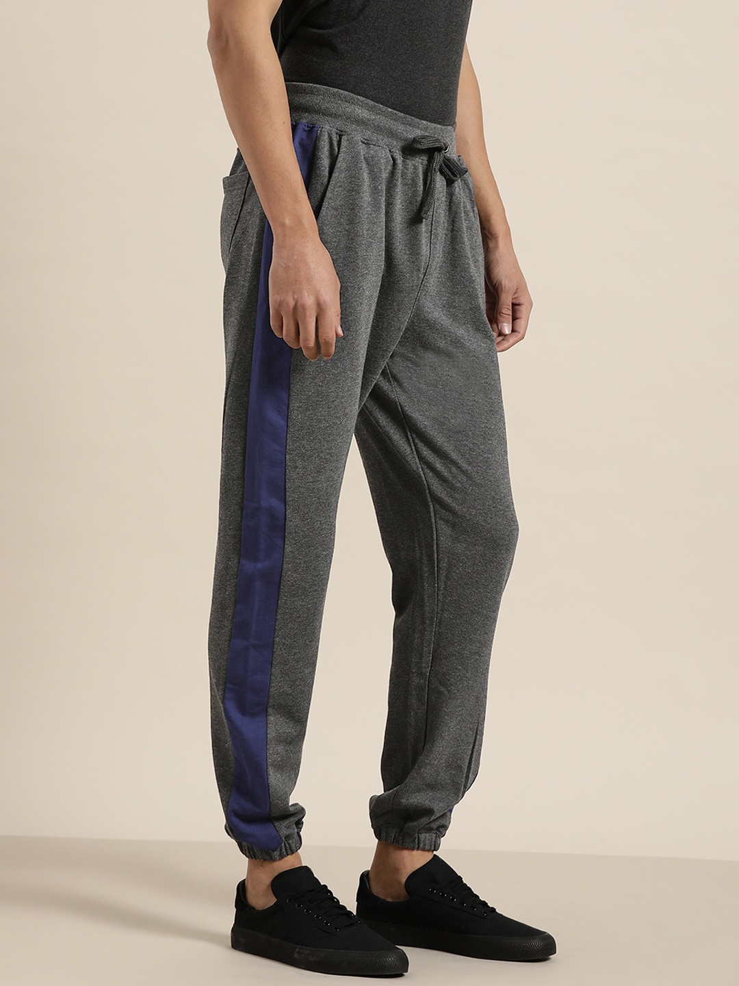 

ether Men Charcoal Grey Solid Joggers With Side Stripe Detail