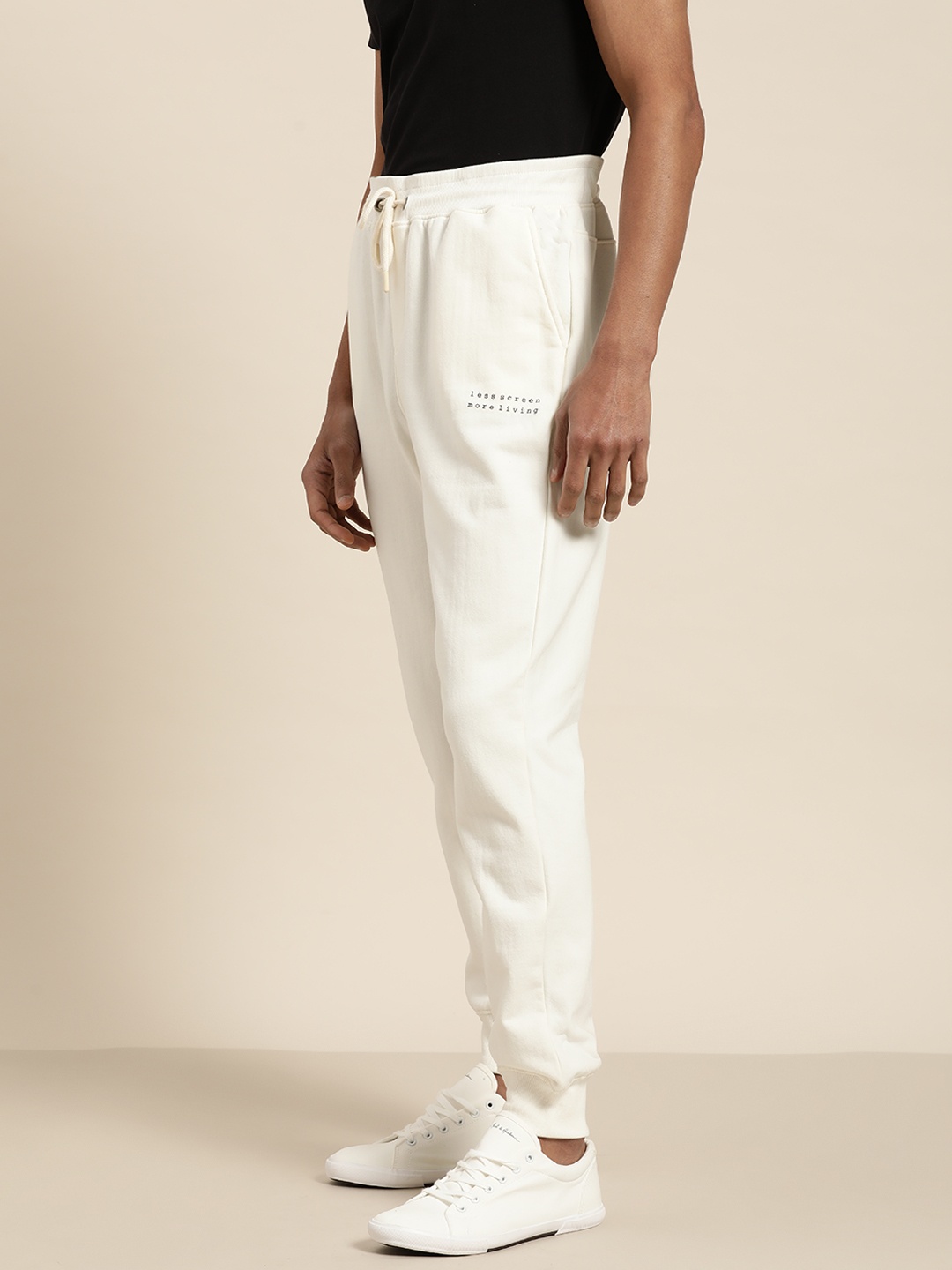 

ether Men Off White Solid Joggers