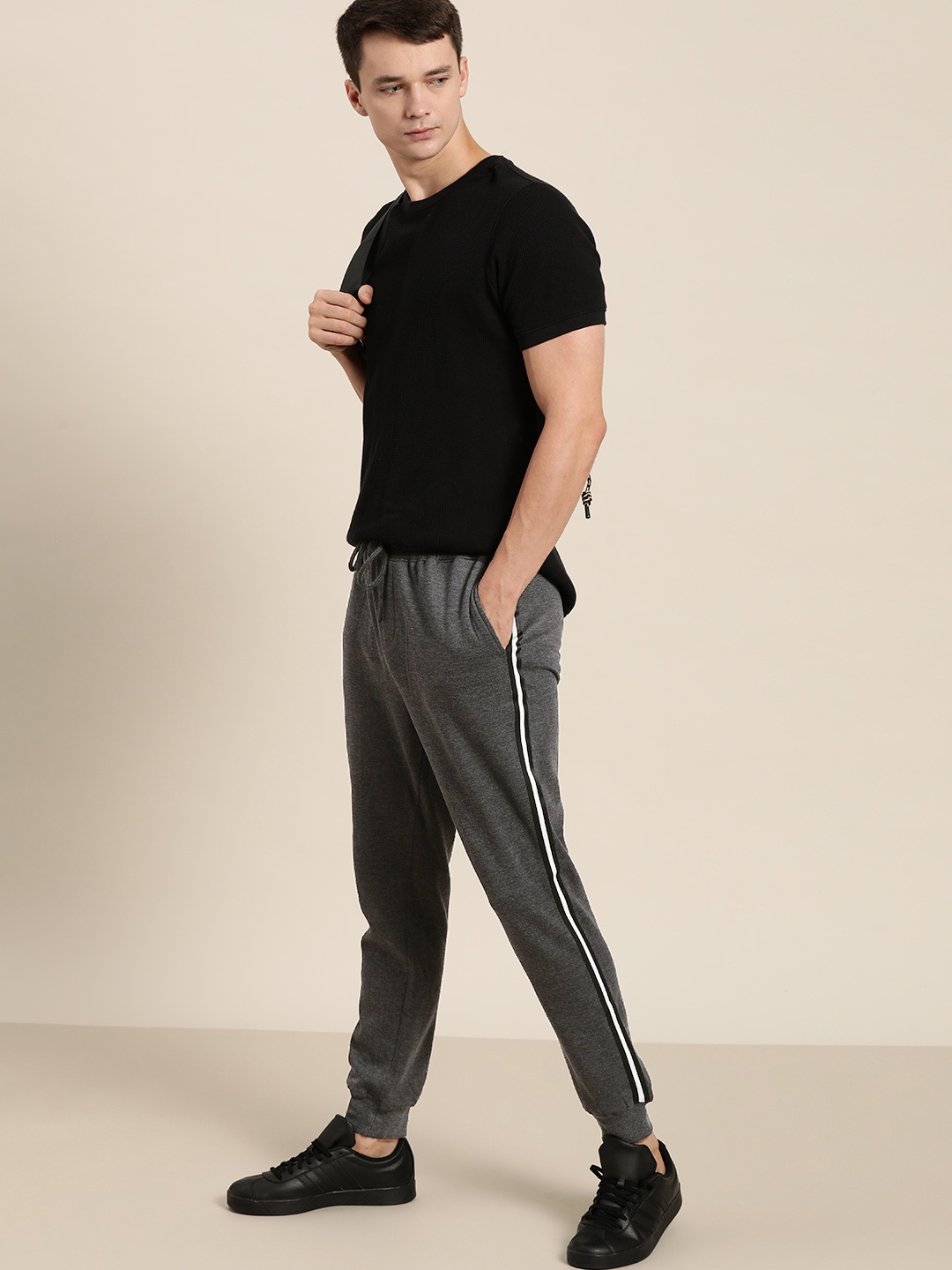 

ether Men Charcoal Grey Solid Joggers