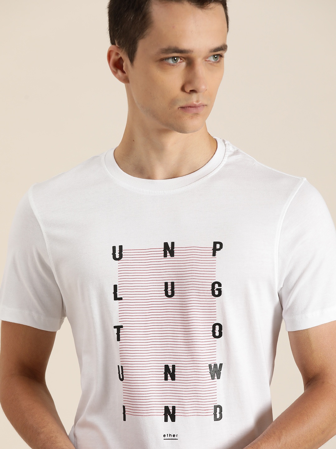 

ether Men White & Black Typography Printed Pure Cotton T-shirt