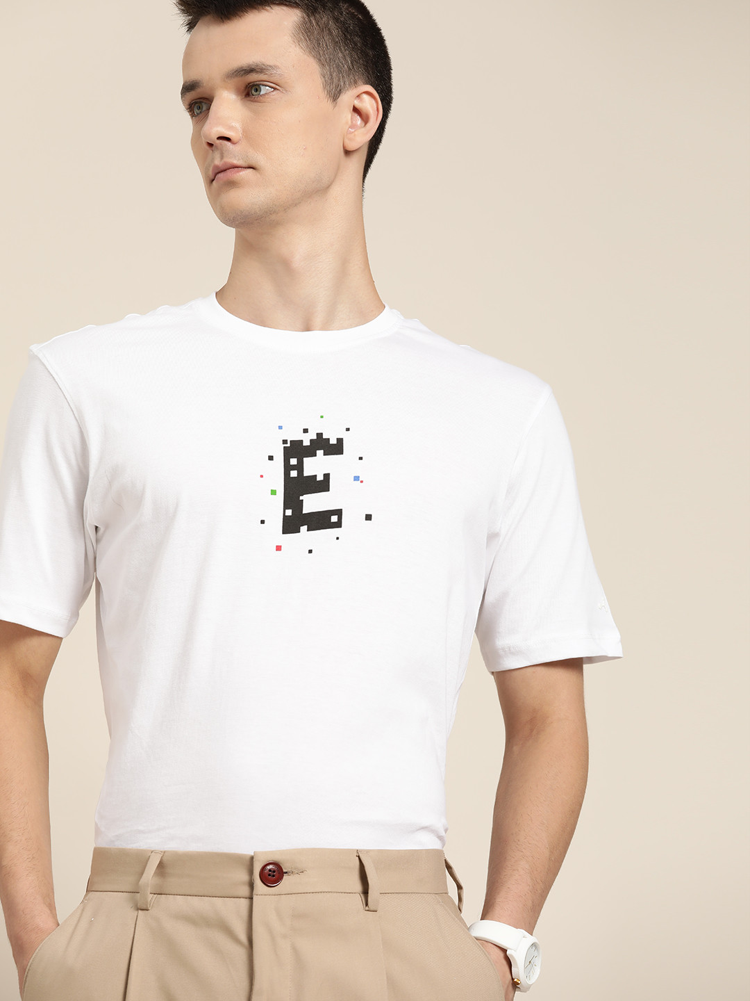 

ether Men White Black Typography Printed Pure Cotton T-shirt