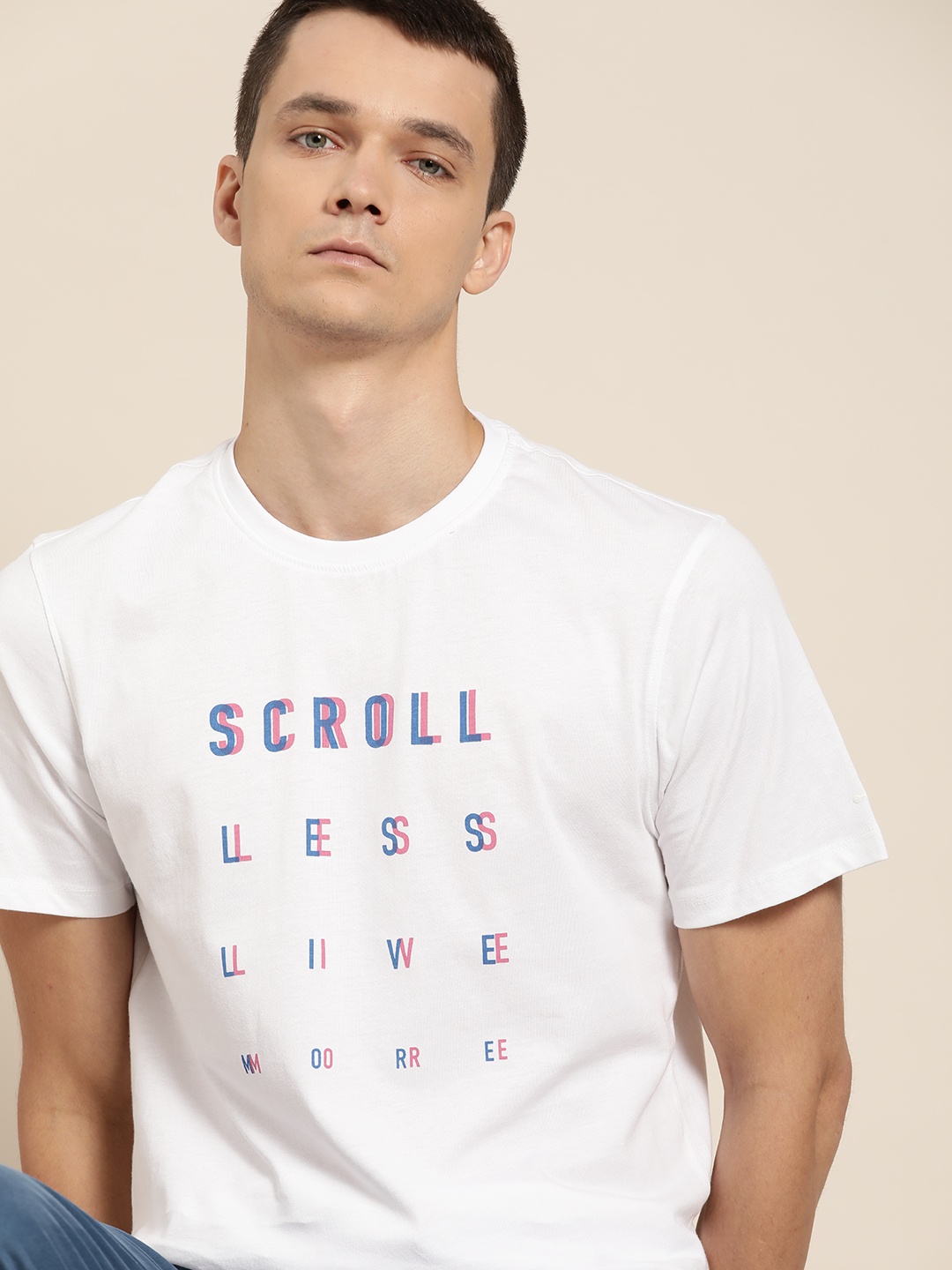 

ether Men White Navy Blue Typography Printed Pure Cotton T-shirt